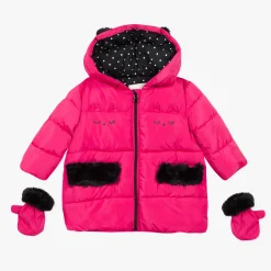 Hot Baby Girl Fuchsia Pink Hooded Puffer Jacket Child Outerwear
