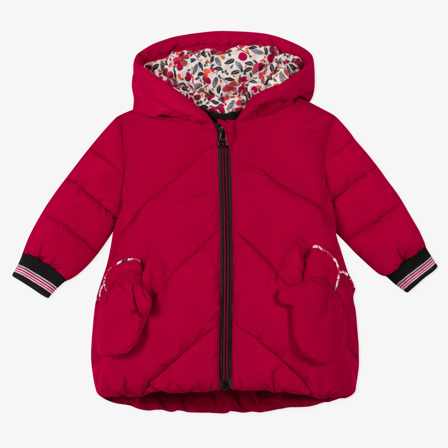 Clearance Baby Girl Red Coated Puffer Jacket And Mittens Child Outerwear