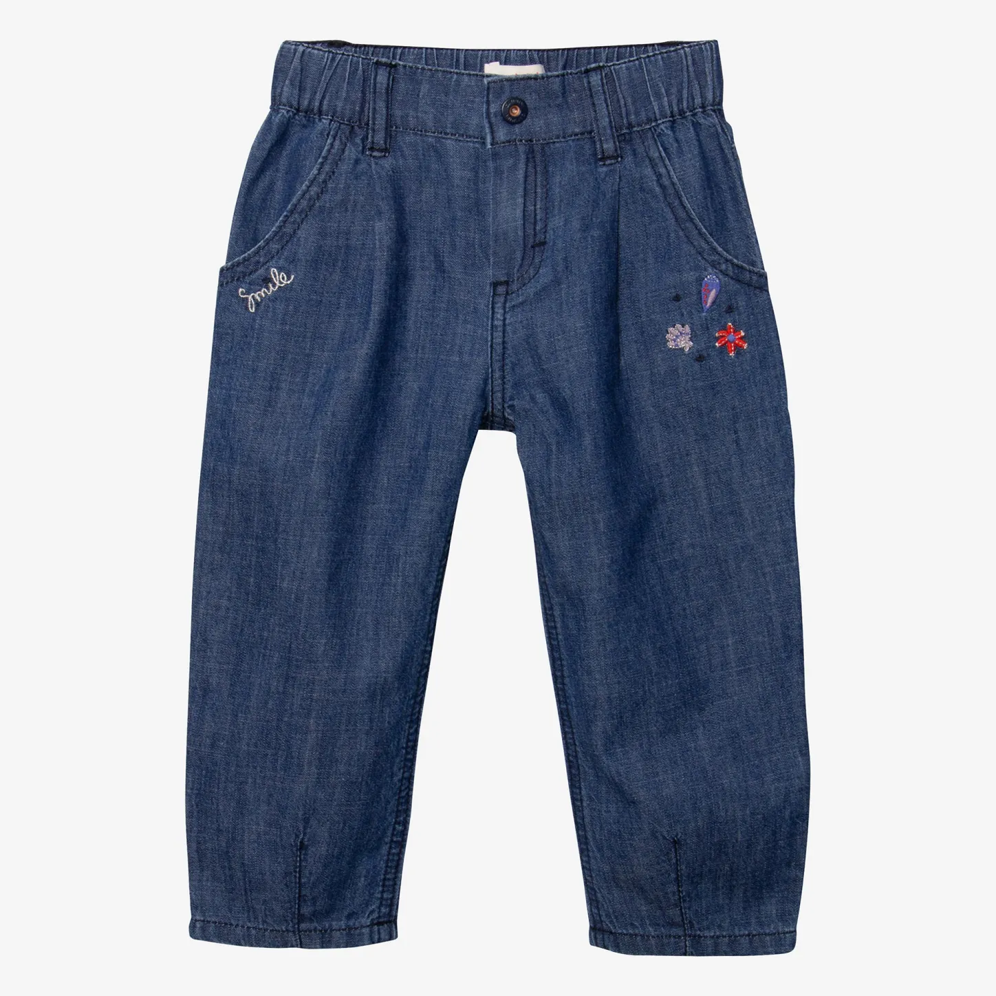 Outlet Baby Girl's Blue Embroidered Jeans Child Pants, Shorts & Leggings