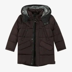 Fashion Boys' Brown Coated Parka With Hood Child Outerwear