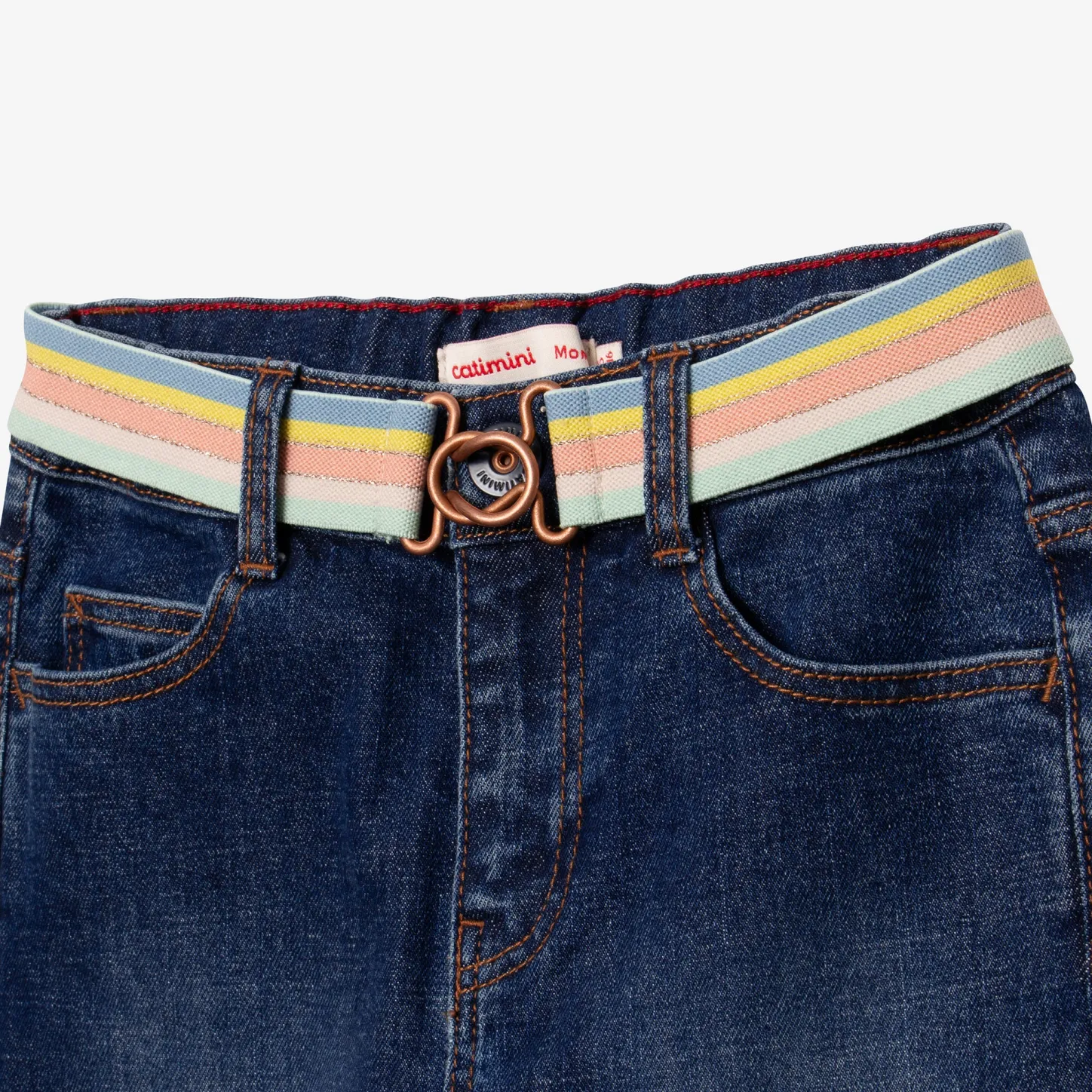 Sale Girl's Jeans With Stone Blue Striped Belt Child Pants & Shorts