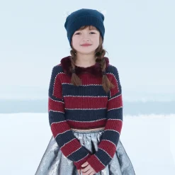 Hot Girls' Striped Sweater With A Detachable Faux Fur Collar Child Cardigans & Sweaters