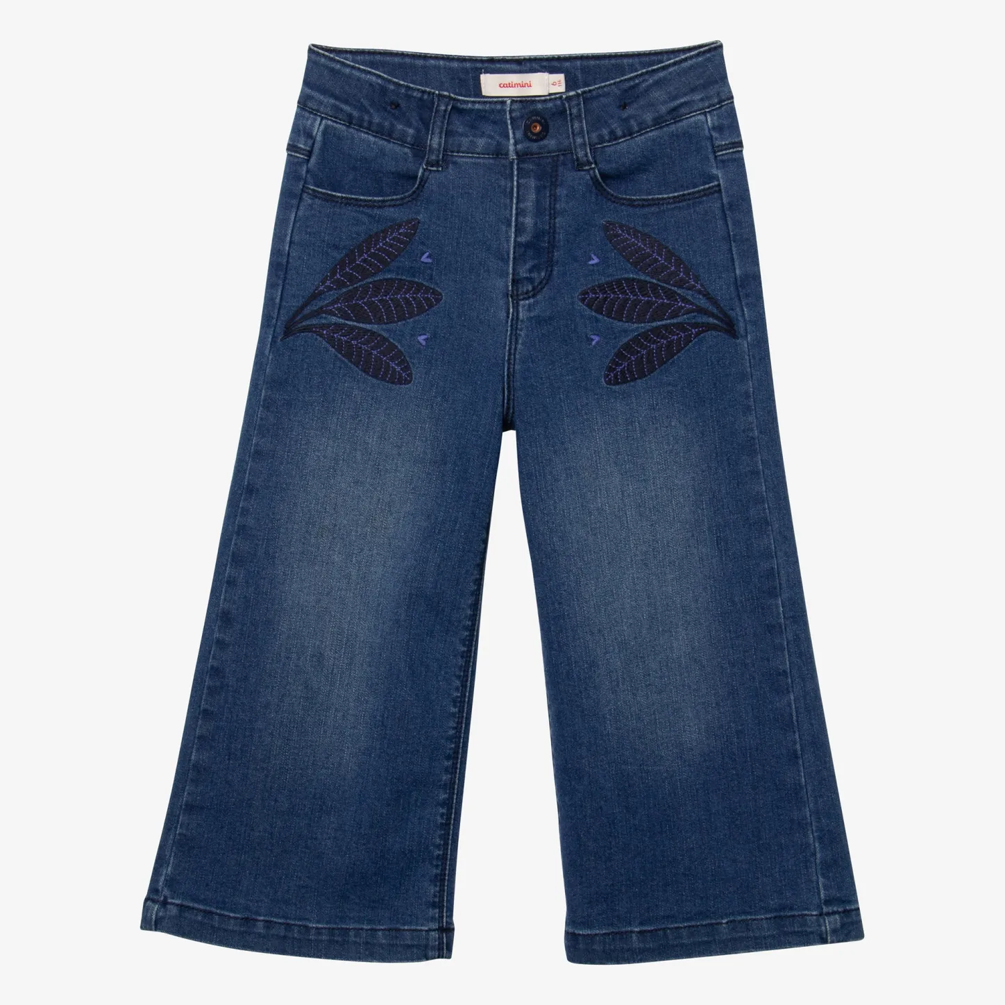 Best Girl's Wide-Leg Blue Embroidered Jeans Child Pants & Shorts